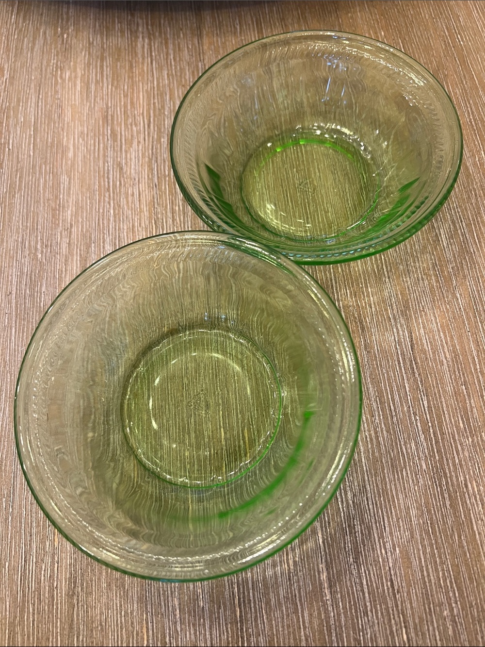 Depression Uranium Green Glass Decorative Bowl Set of 2
